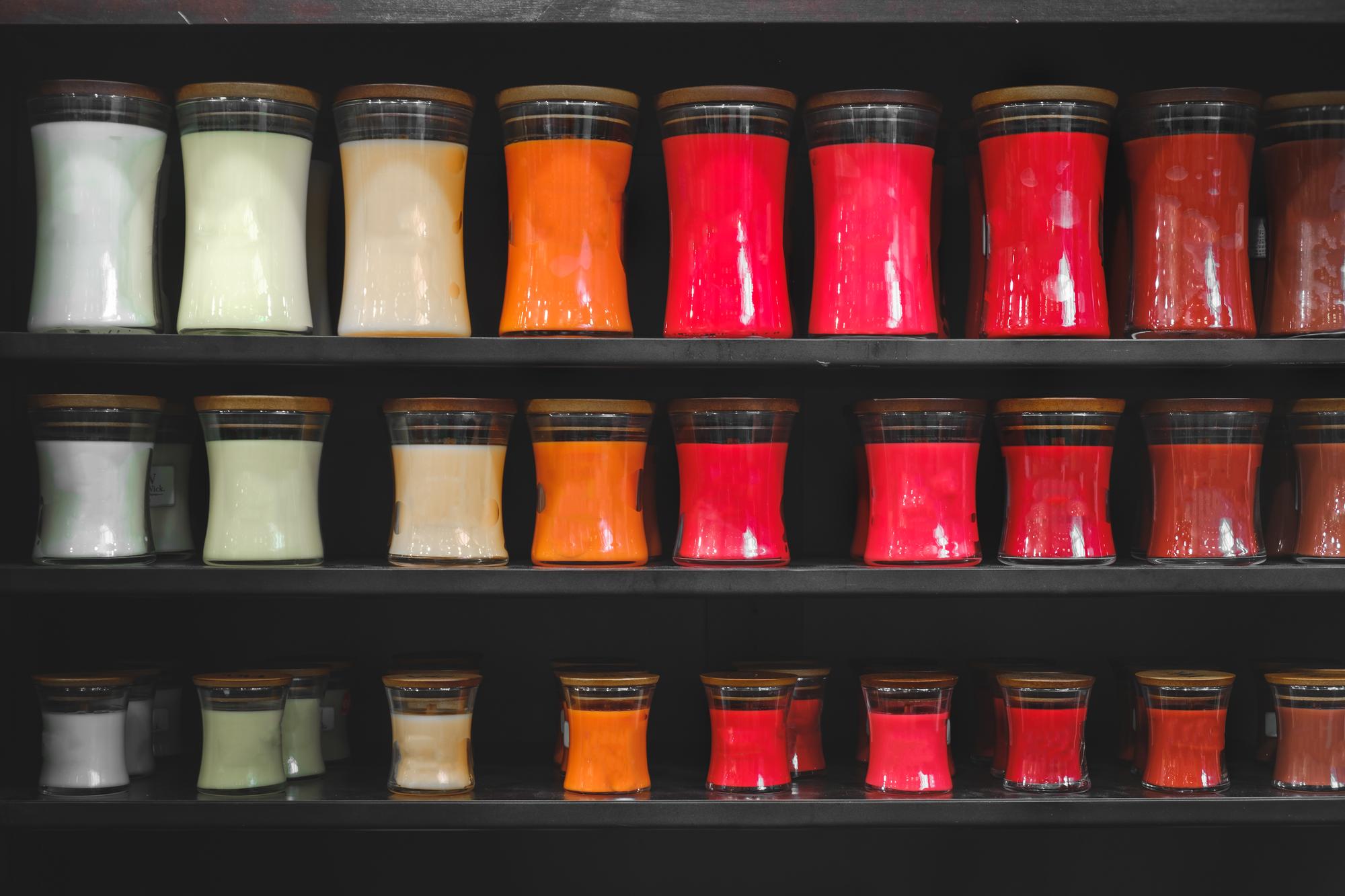 Shelf display of packaged specialty sauces with modern labels
