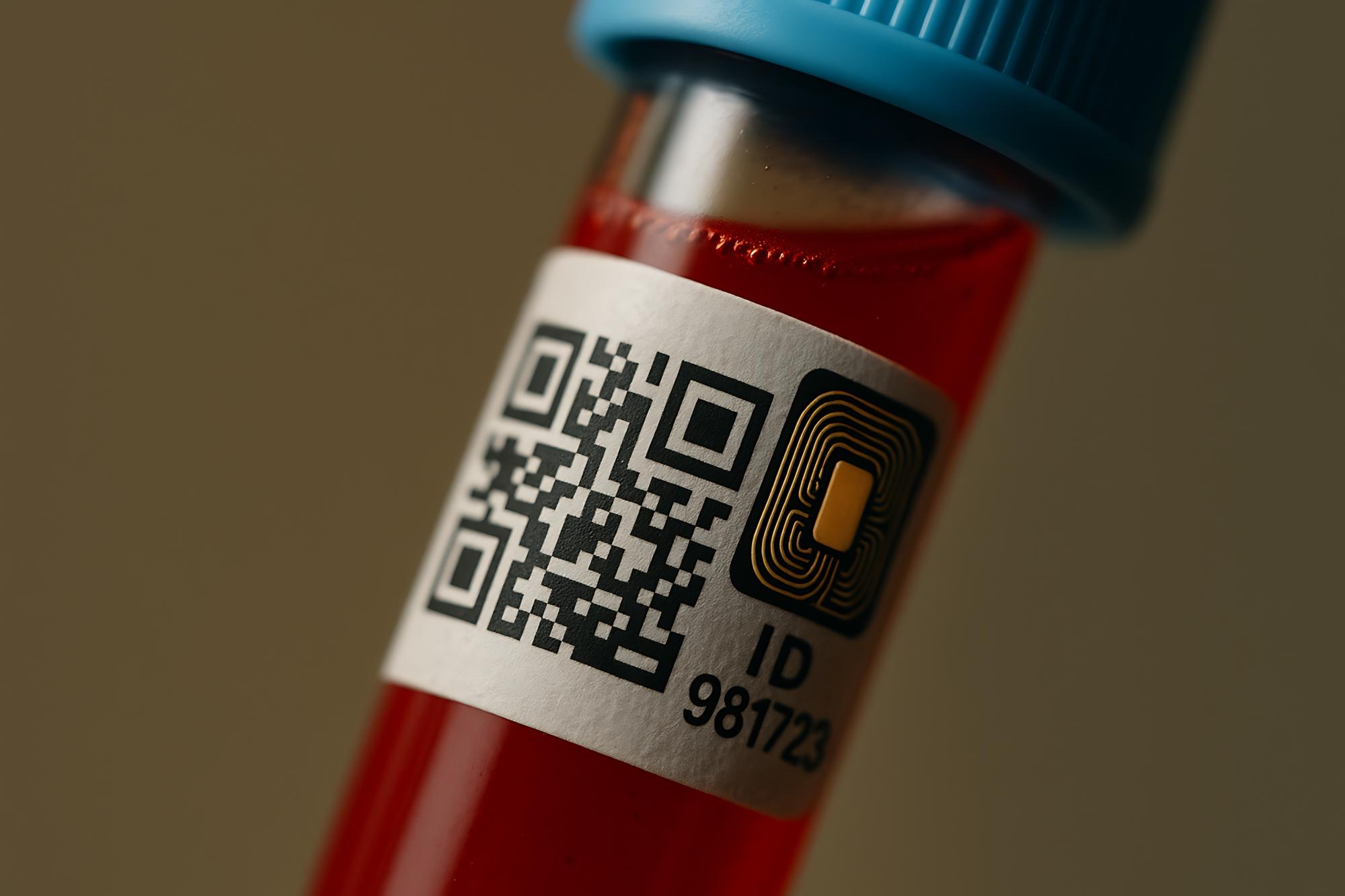 Label mockup with allergen icons and QR code